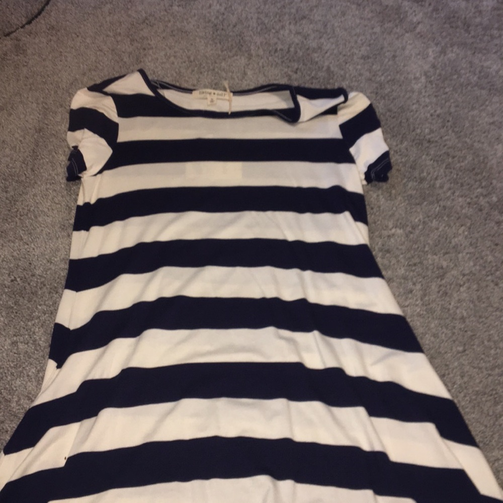 blue and white striped T-shirt dress